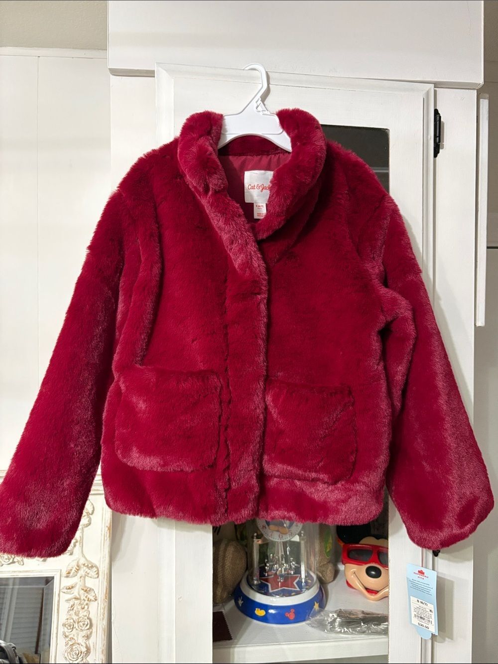NWT Cat & Jack Plush Faux-Fur Jacket - Deep Red S 6/7